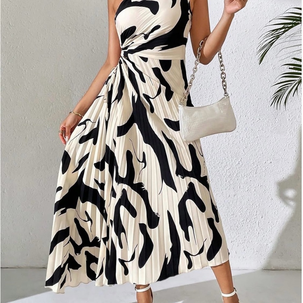 Black and White One Shoulder Sundress for Wedding Guest